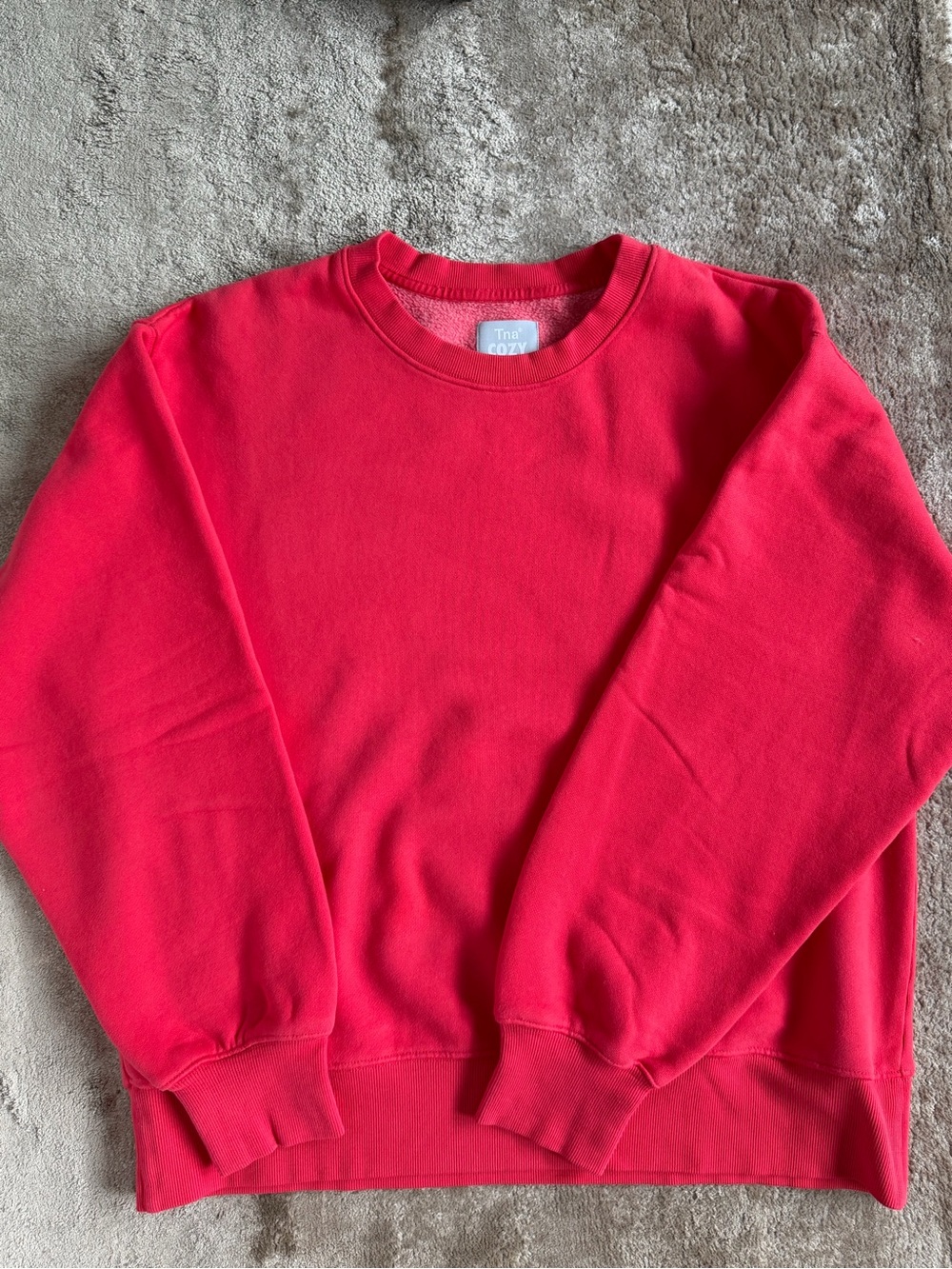 ARITZIA/TNA Women's BRIGHT Red COZY FLEECE BOYFRIEND Crewneck Sweater -